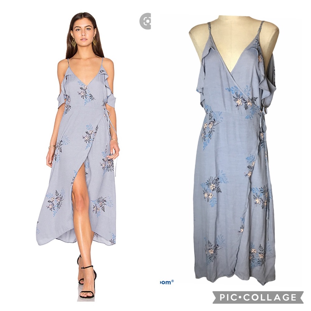 ASTR Gwyn Wrap Cold Shoulder Asymmetrical Dress L